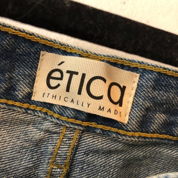 Etica Womens Cassel Ultra High Barrel Jeans Button Fly Rigid Bluestone Wash 27 - Picture 6 of 8